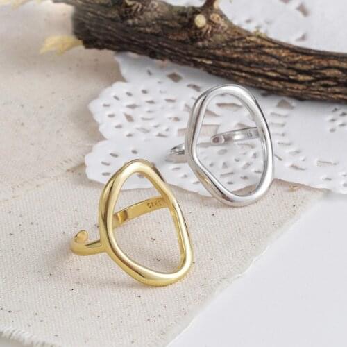 Minimalist Irregular Hollow Ellipse Gold Silver Color Geometric Ring For Women Open Rings