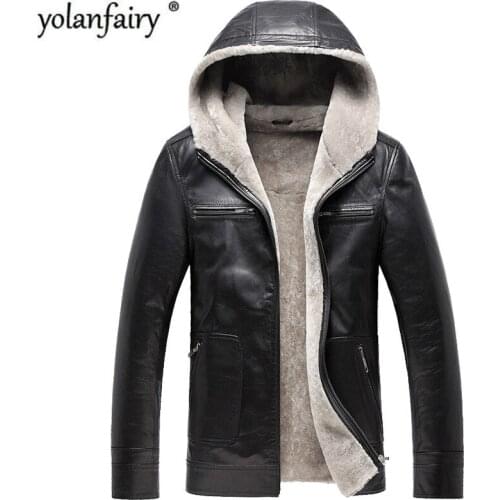 Genuine Leather Jacket 100%Natural Wool Fur Warm Coat Winter Jacket Men Real Goatskin Jacket Chaqueta Hombre DXL1571 MY1589