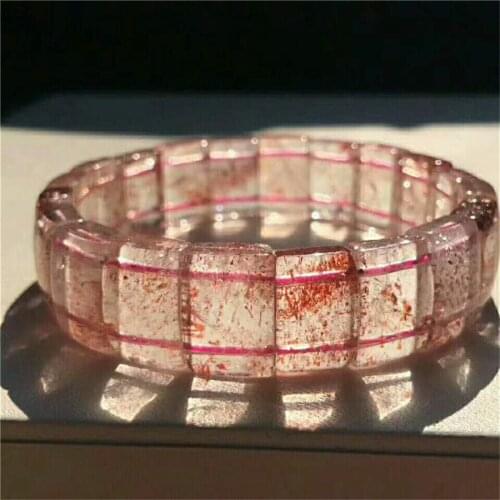 Genuine Natural Red Lepidocrocite Quartz Super Seven Melody Stone Crystal Rectangle Bead Bracelet Bangle For Women Lady AAAAA