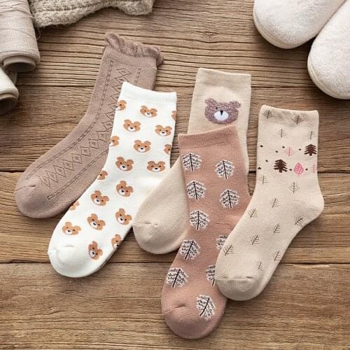 Socks Children Winter Bear Fur Circle Cute Playful Pattern Female Socks Cotton Comfortable Skin Friendly Warm Medium Tube Socks