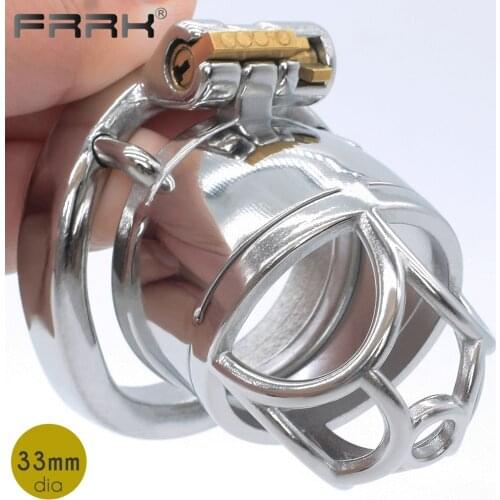 FRRK Male Chastity Device Cock Cage for Men Stainless Steel Bondage Belt Control Denial Gear BDSM Adults Sex Toys Penis Rings