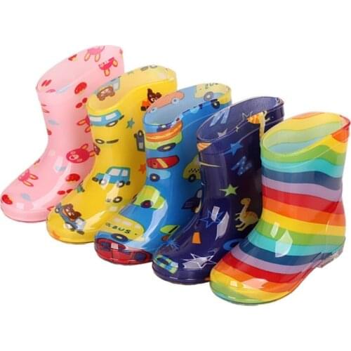 Kids Rain Boots Baby Water Shoes All Seasons Girls Rainboots Rainbow Waterproof Boys Cartoon Boot Summer PVC Buty