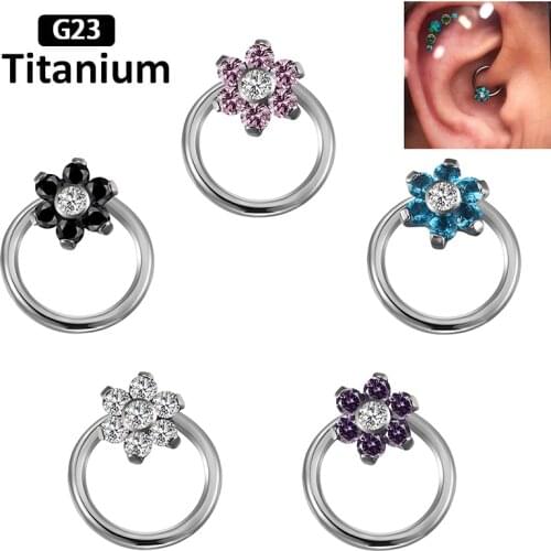 1PC 2021 G23 Titanium 14G Anti-allergic sexy and popular encrusted floral zircon earrings and nose rings Piercing body jewelry
