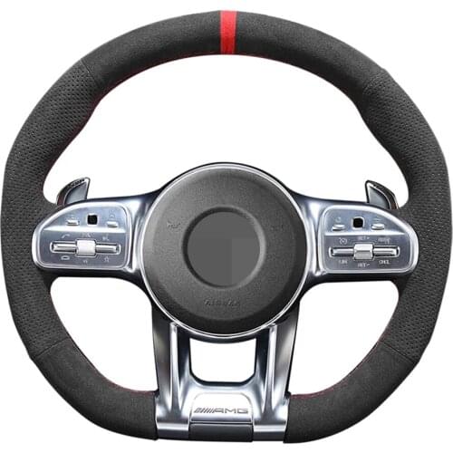 Hand-Stitched Non-Slip Black Genuine Leather Suede Car Steering Wheel Cover For For Mercedes-Benz AMG C43 E53 S63 GLE G63