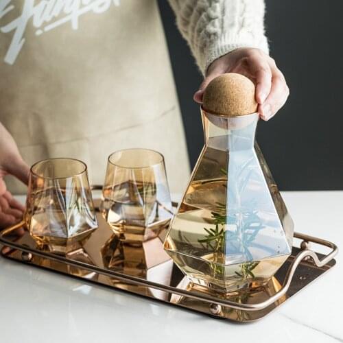 Nordic Geometric Water Kettle Glass Cup Creative Cold Water Jug With Wood Lid Juice Water and Coffee Tea Pot Home Drinkware Gift