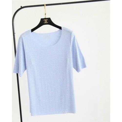 Comfortable Knitted Pit Strip Seamless Cotton Pajamas Summer Womens Solid Color Pajamas Suit Elastic Thin Large Size Home Wear