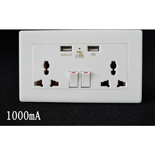 Universal 1000mA Wall Socket Dual 2 USB Plug Switch Power Charger Electric Socket Outlet Adapter Plug Support US/UK/EU Standard