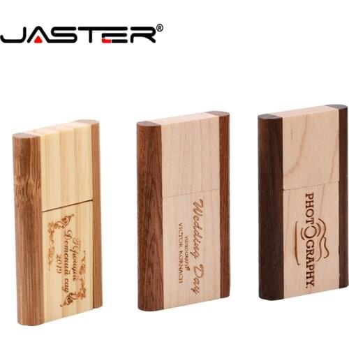 JASTER USB flash drive creative Wooden square rotation USB 2.0 4GB128GB pen drive 64GB USB stick wooden BOX Free custom logo