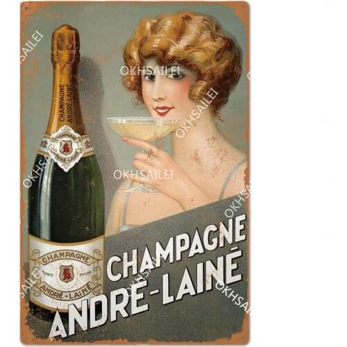 CHAMPAGNE Retro Vintage Alcohol Ads Busty Girl Metal Sign Vintage Tin Sign Plaque Metal Vintage Wall Art Decor For Bar