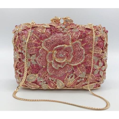 Hollow Out Pink Color Stone Crystal Clutch Purses Women Evening Bags Wedding Party Bridal Clutch Minaudiere Bags Handbag Wallet