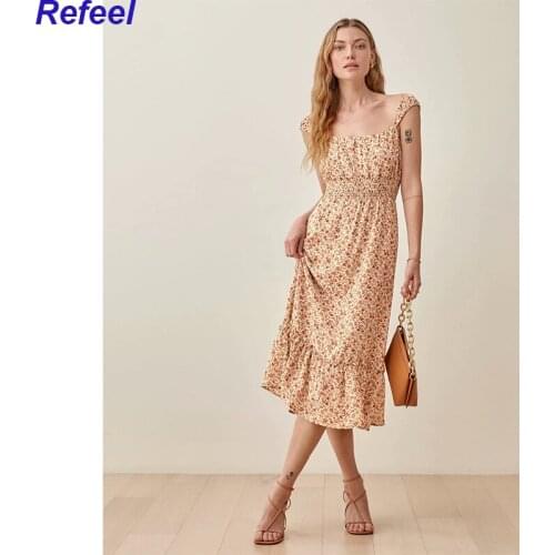 2021 Woman Trafaluc Maxi Dress Party Midi Dress Sukienka Long Dress French Retro Print Dress In Summer