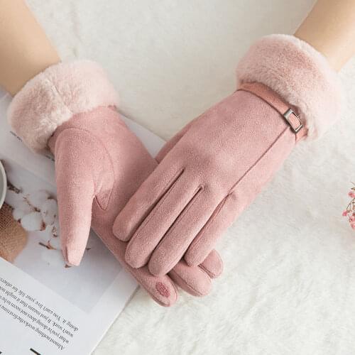 New Glove Winter Female Warm Cashmere Cute Mittens Double Thick Plush Wrist Women Outdoor Touch Screen Cycling Driving Gloves