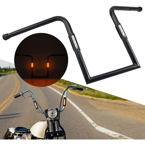 1" Handlebar w/ LED Turn Signal Lights 14" 16" Rises Ape Hanger Bar For Harley Yamaha Honda Suzuki Chopper Bobber Pit Dirt Bike