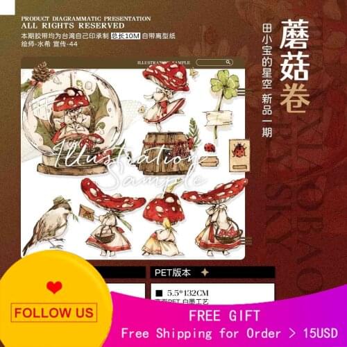 1 Loop Scrapbooking Stickers Mushroom Stationery Pet Tape