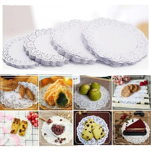 4.5/5.5/6.5/7.5 Inch 100pcs Hot Sales Round Party Supplies Lace Paper Vintage Food Pad Cake Place Mat Disposable Plates