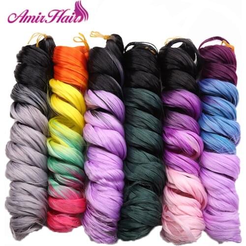 Amir Hair Extensions Braiding Hair 24inch Jumbo Crochet Braids Synthetic Hair For Women Gradient Pink And Green Cosplay Party