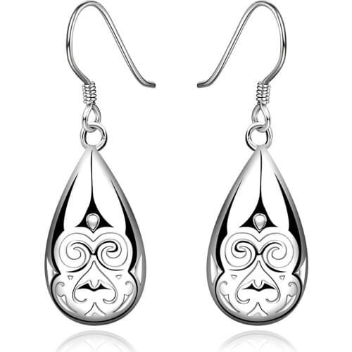 Free Shipping Fashion 925 Sterling Silver Earrings Drop Shaped Simple Earrings Beautiful Womens 925 Silver Earrings