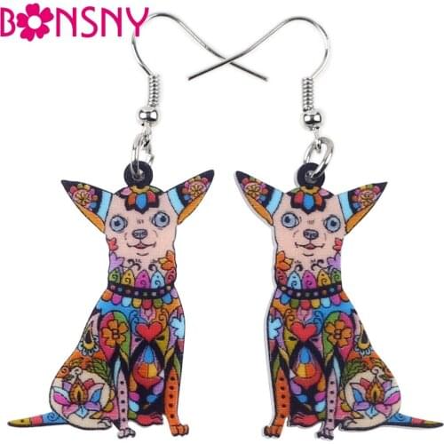 Bonsny Big Long Animal Acrylic Dangle Drop Chihuahua Dog Earrings 2017 New Style Fashion Jewelry For Girls Women Children