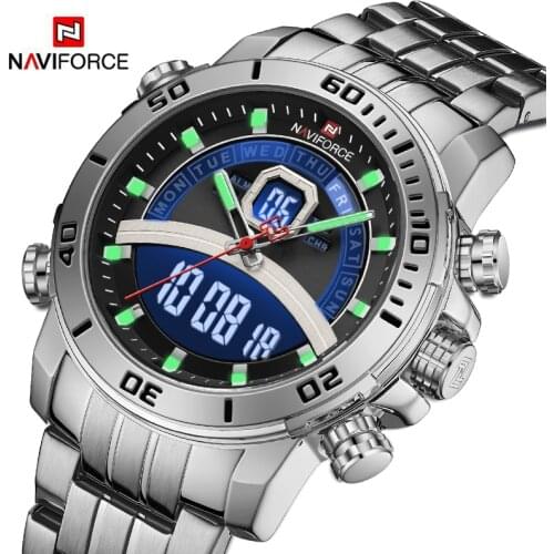 Luxury Brand Watches For Men NAVIFORCE LED Digital Chronograph Sport Quartz Wristwatch Male Military Waterproof Steel Band Clock