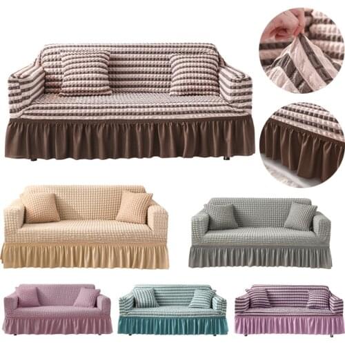 Fashion Home Sofa Cover with Side Skirt All-inclusive Anti-skid Slipcover for 1/2/3/4 Seat Elastic Couch Protective Cover