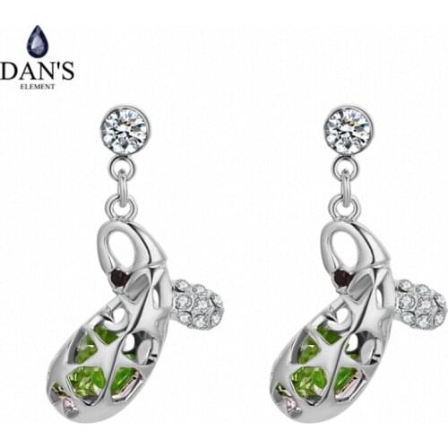 DANS Element Brand Real Austrian Crystals Fashion trendy Dangle Earrings For Women Gift White Gold Color #133785