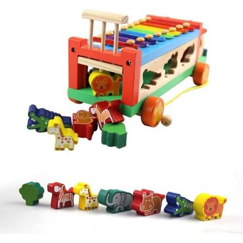 Wooden Animal Cognitive Children Educational Toy Trailer Musical Instrument 8 Scales Hand Knocking Piano Musical Toys