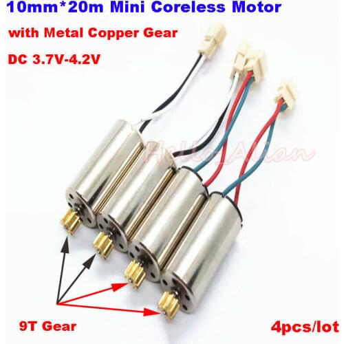 4PCS 10mm*20mm Mini CW CCW Coreless Motor with 9T Teeth DC 3.7V 40000RPM High Speed Strong Magnetic Low Noise RC Drone Engine