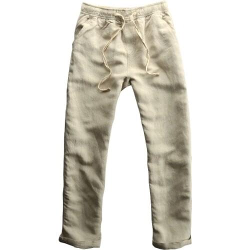 Breathable Linen Pants Men Asian Size M-3XL Casual Slim Fit Soft Men Compression Pants Summer Khaki Thin Homme Trousers