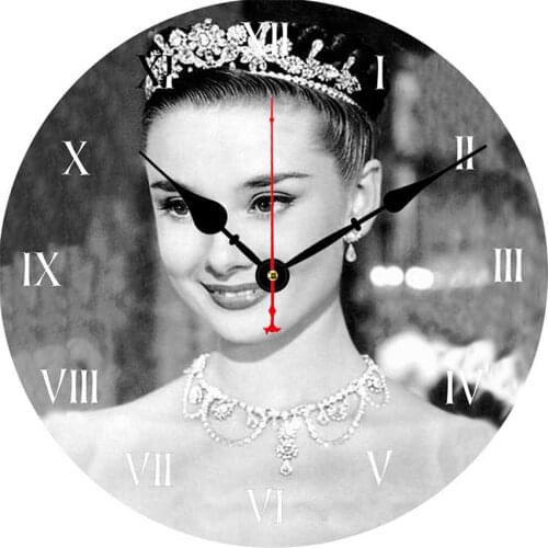 WONZOM Elegant Lady Hepburn Modern Style Modern Wooden Cardboard Clock,Round Wall Clock for Home Decor Living Room 6-16 inch