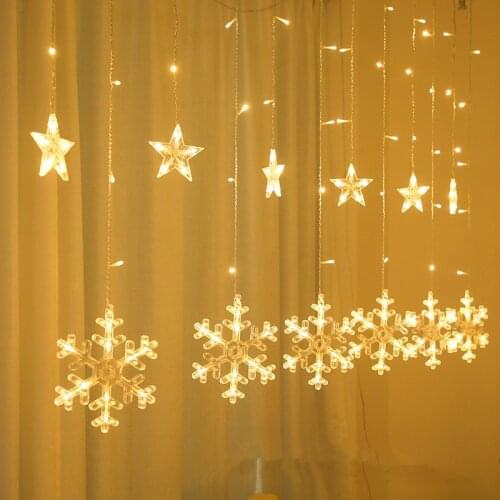 EU 220V Moon Star Snowflake Lamp LED String Lights Christams Decorations for Home Living Room Curtains Wedding New Year Decor