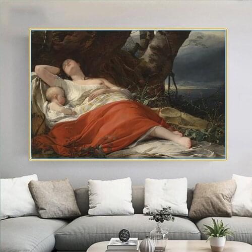 Citon Canvas Art Oil Painting Friedrich von Amerling《Sleeping Fisher Woman》Art Poster Picture Wall Decor Modern Home Decoration