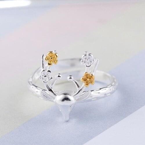 National Style Creative Cute Animal 925 Sterling Silver Jewelry Personality Deer Flower Christmas Gift Opening Rings SR138