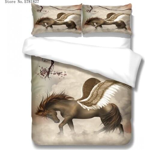 2/3 Pieces Horse Wear Wing Bedding Set 3D Print Animals Duvet Cover Set For Kids Adult Bed Quilt Cover Superfine Fiber Fabric