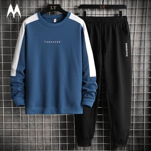 Printed Patchwork Mens Set Casual Sportswear Fashion Harajuku Sweatshirt Pants 2 Piece Sets Men Autumn Jogging Suit 2021