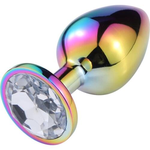 Colorful White Stone Jeweled Metal Anal Butt Plugs S Size Fetish Anus Massage Trainer for Women Men