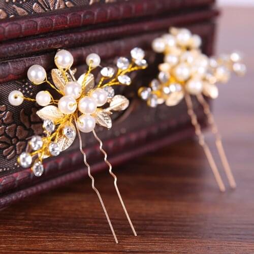 Lovely Simulated Pearls Leaves Bridal Hairpin for Wedding Women Hair Accessories