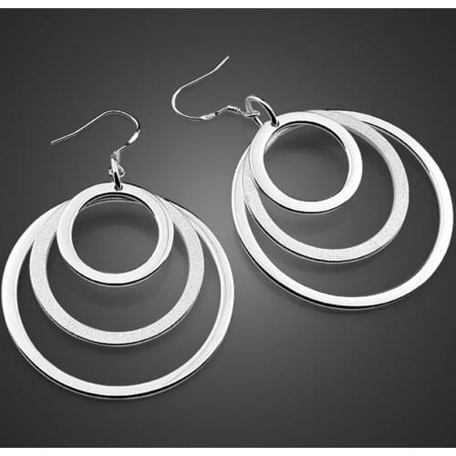 Fashion Woman 100%925 Sterling Silver Earrings Personality Big Circle Combination Earrings Droop type Charm party jewelry