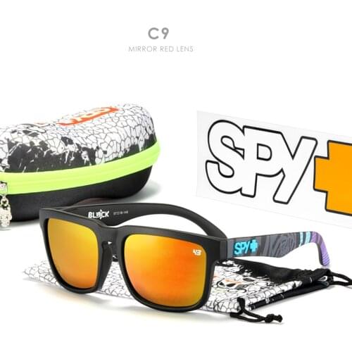 Sports sunglasses New men Square HD Polarized Sun Glasses Reflective Coating Mirror red lens UV400 Spy+ With Case