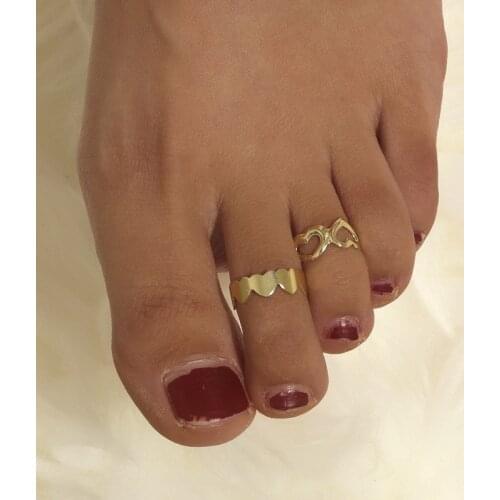 Cute Gold Metal Hollow Carved Heart Toe Rings Kits Bohemian Adjustable Opening Barefoot Foot Jewelry Ring Sets for Women Beach
