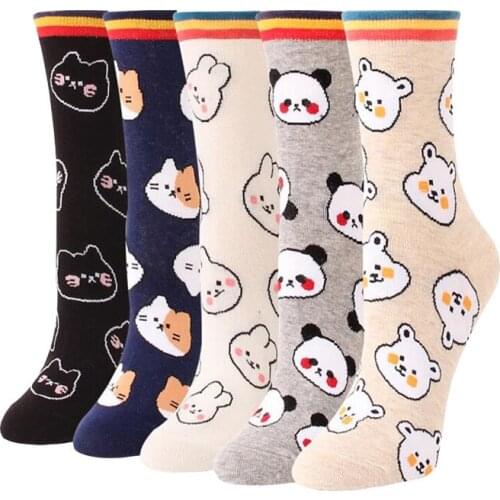 2020 New arrival women cartoon socks 5 pairs/pack autumn-winter funny cotton sock lady and womans animal warm sock