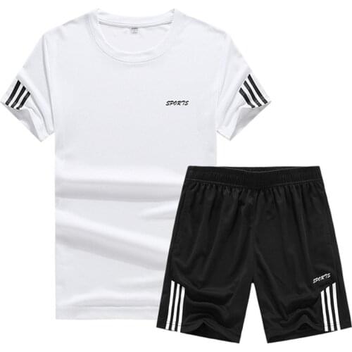 New Men Sweatshirt T-shirt Summer Cool Short-sleeved Pants 2-piece Shirt Running Shirt + Casual Shorts Set Football Game Running