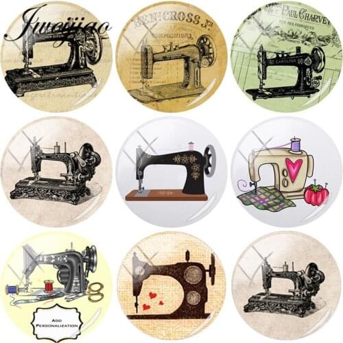 JWEIJIAO Vintage Sewing Machine Round Glass Picture DIY Necklace Pendant Accessories Handmade Glass Dome Making NS408