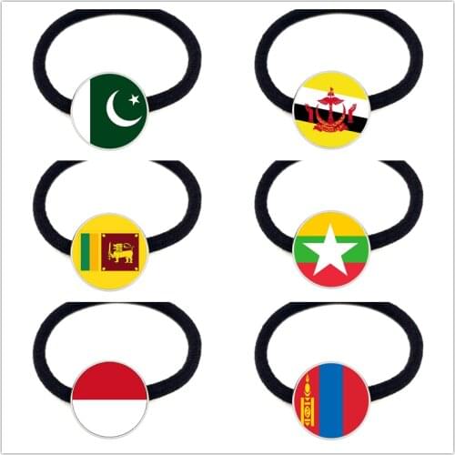 Pakistan,Brunei,Sri Lanka,Myanmar,Indonesia,Mongolia National Flag Headband Glass Cabochon Elastic Hair Bands Jewelry For Women
