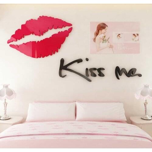 Sexy Red Lips Wall Stickers Quality Acrylic Decals Murals For Girls Room Bedroom Background Poster Wallpaper 3D Art Wallstickers