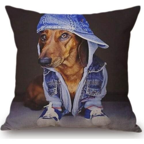 Lovely Cute Dog Germany Shepherd Dachshund Cosplay Style Pet Home Decorative Sofa Throw Pillow Case Cotton Linen Cushion Cover