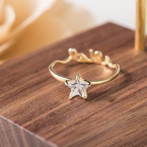 Cute Letter Ring Fashion Zircon Rhinestones Star Geometric Ring For Women Wedding Party Ring Statement Vintage Jewelry Girl Gift