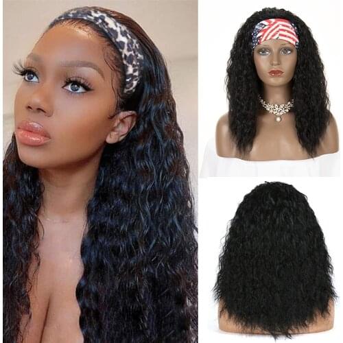 Synthetic Headband Wig Afro Kinky Straight Short Wig 20 Inch With Scarf Heat Resistant Head Band Wig For Women African American
