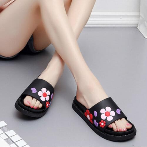 New Summer Female Home Slippers Casual Indoor Thick bottom Flat with Flower Non-slip Ladies house Slides Women Bathroom Shoes
