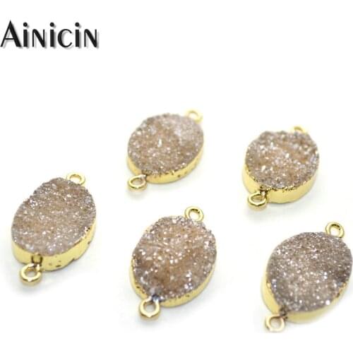Champagne Color Natural Druzy Crystal Oval Shape Connectors 15x28mm Fashion Jewelry Making Findings 10pcs/lot
