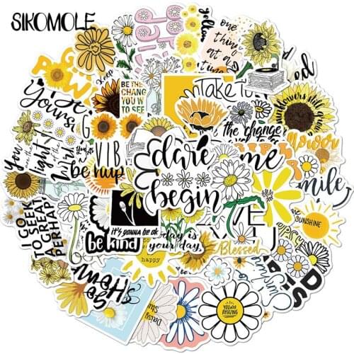 50PCS Cartoon Flowers Daisies Stickers For Kid Girl Vsco Fashion Kawaii Skateboard Fridge Guitar Laptop Luggage Decal Sticker F4